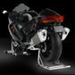 RISOPEN 1:6 Suzuki Hayabusa motorcycle model in black with silver exhaust, rear view with lights on stand