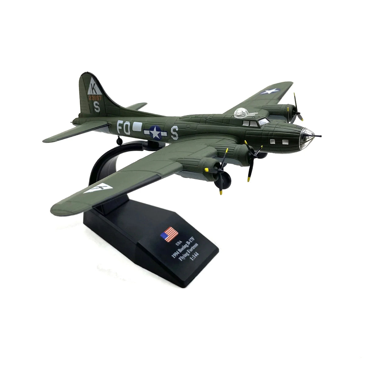 NUOTIE Model B-17F Flying Fortress aircraft in green with detailed wings, side profile view