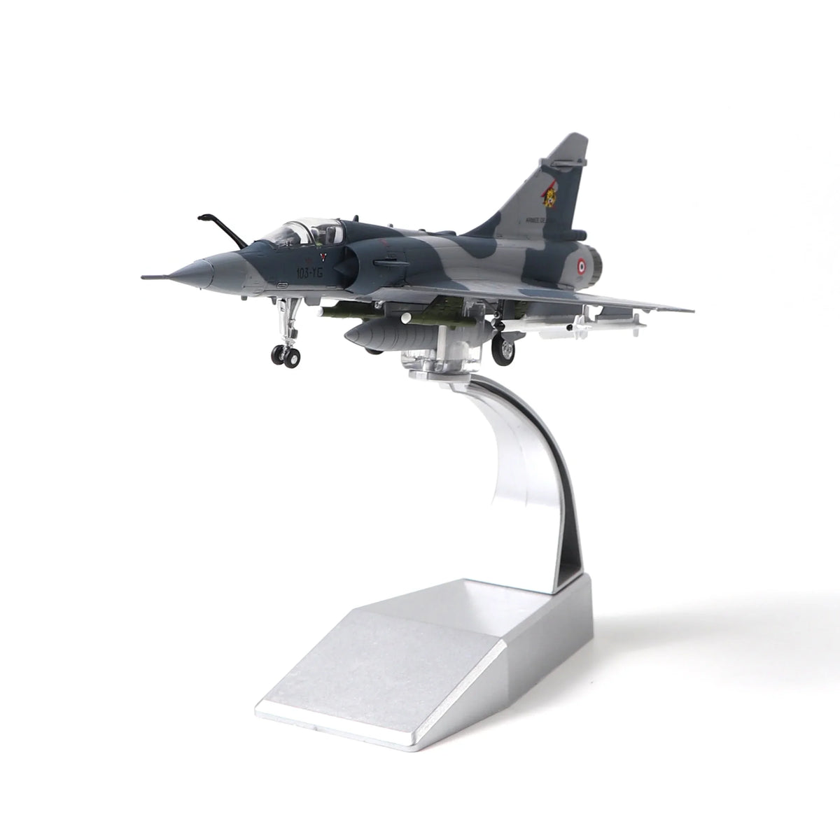 NUOTIE 1/100 scale Dassault Mirage 2000 model aircraft front view on stand