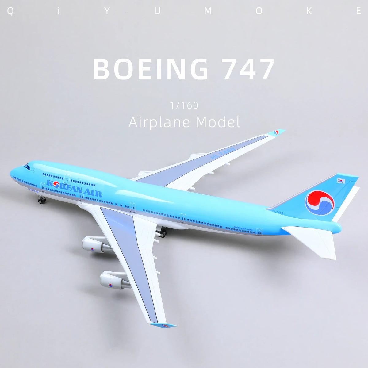 QIYUMOKE 1/160 Boeing 747 Korean Air Diecast Airplane Model | Finished Jumbo Jet Static Display with Stand aircraft - Product Image