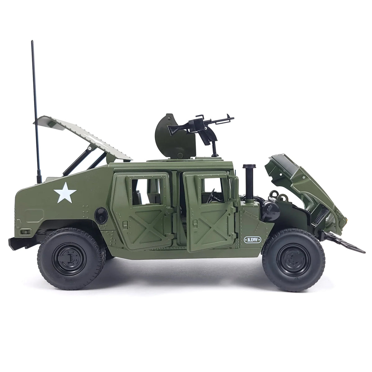 Another side view of the Hummer H1 model showcasing the open hood and military details.