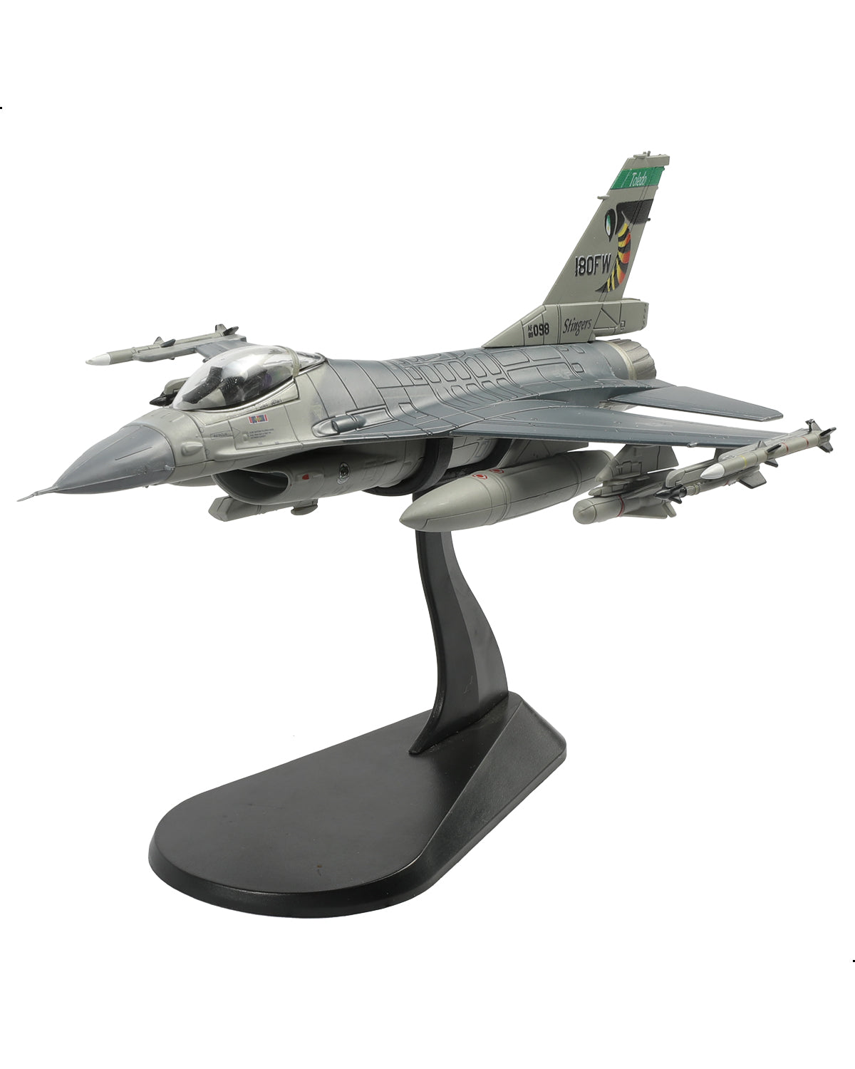 NUOTIE F-16 Fighting Falcon model in Stinger livery, side profile on stand