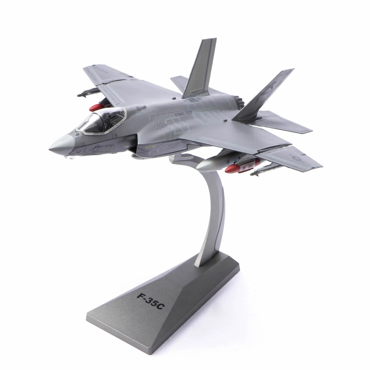 NUOTIE F-35C Lightning II diecast metal model in navy with stand, front view