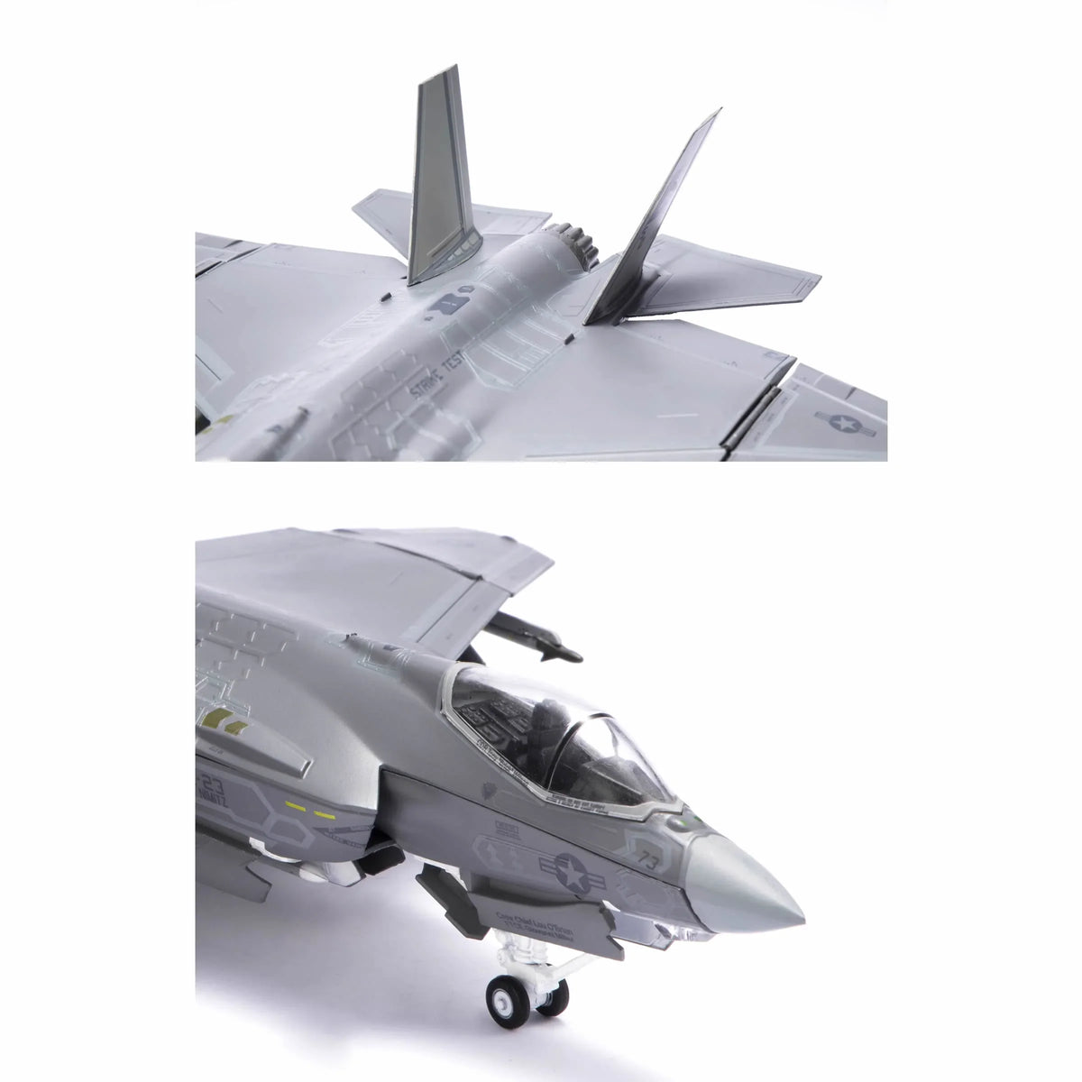 NUOTIE F-35C Lightning II diecast metal model in navy, top and close-up view