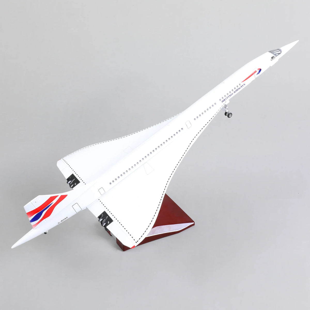 QIYUMOKE Concorde diecast airplane model with British Airways livery, top view