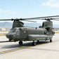 NUOTIE Model MH-47G Chinook helicopter in grey, front view on runway