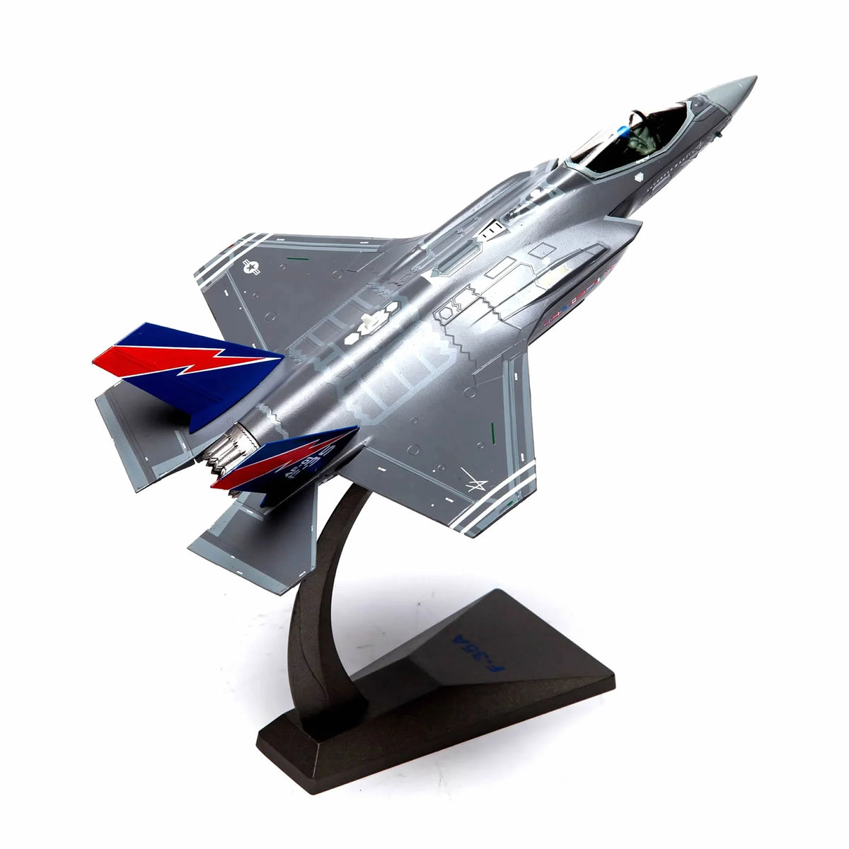 NUOTIE F-35A Lightning II model in navy with stand, top view