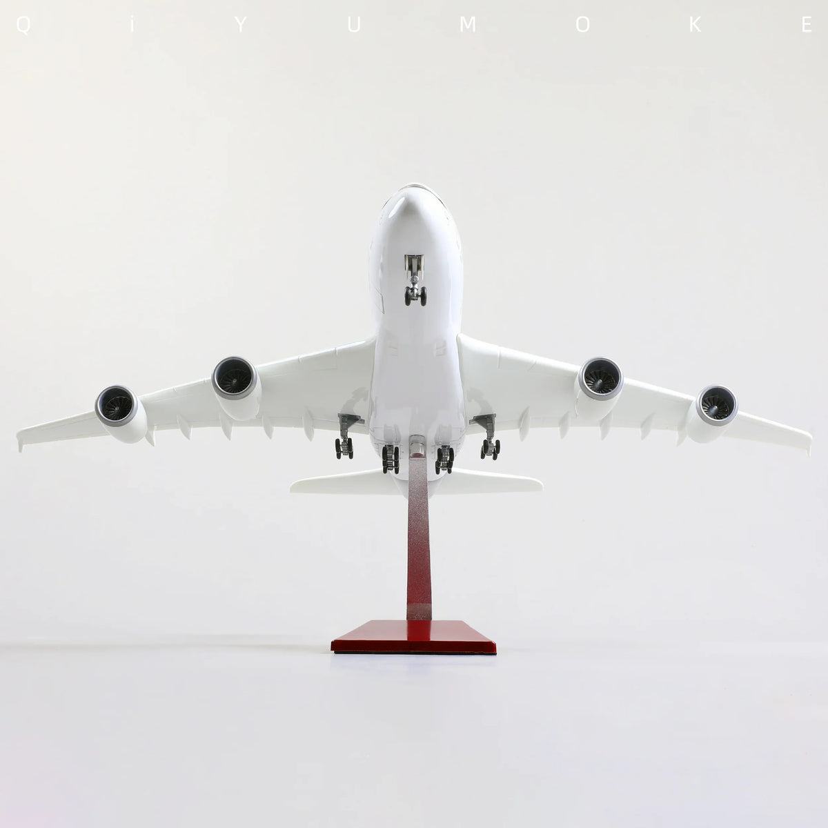 QIYUMOKE Airbus A380 Lufthansa diecast airplane model front view with stand