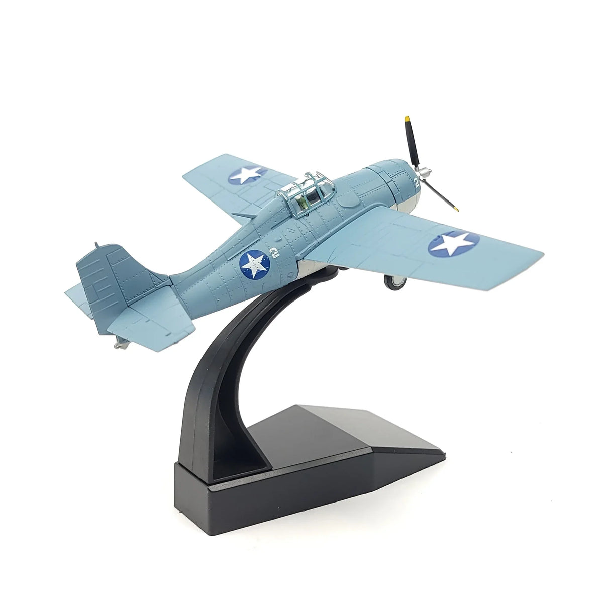 NUOTIE Model F4F Wildcat navy aircraft model with stand, angled view