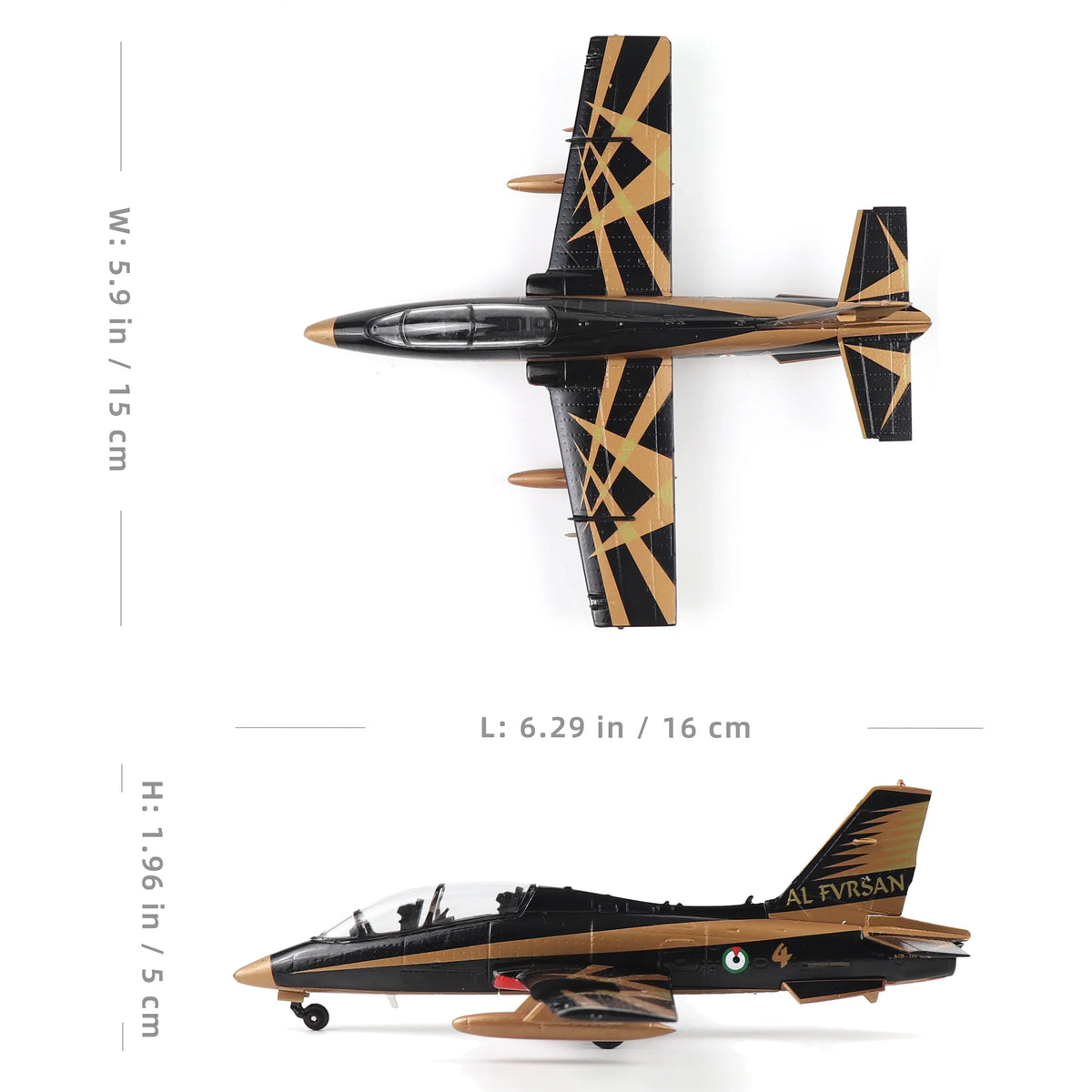 1/72 scale NUOTIE Model MB-339 Italian Air Force Trainer Jet in gold and black livery