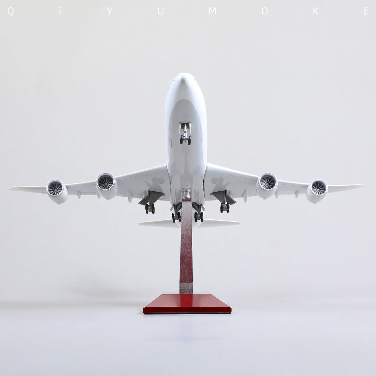 QIYUMOKE Boeing 747 airplane model in white with stand, front view