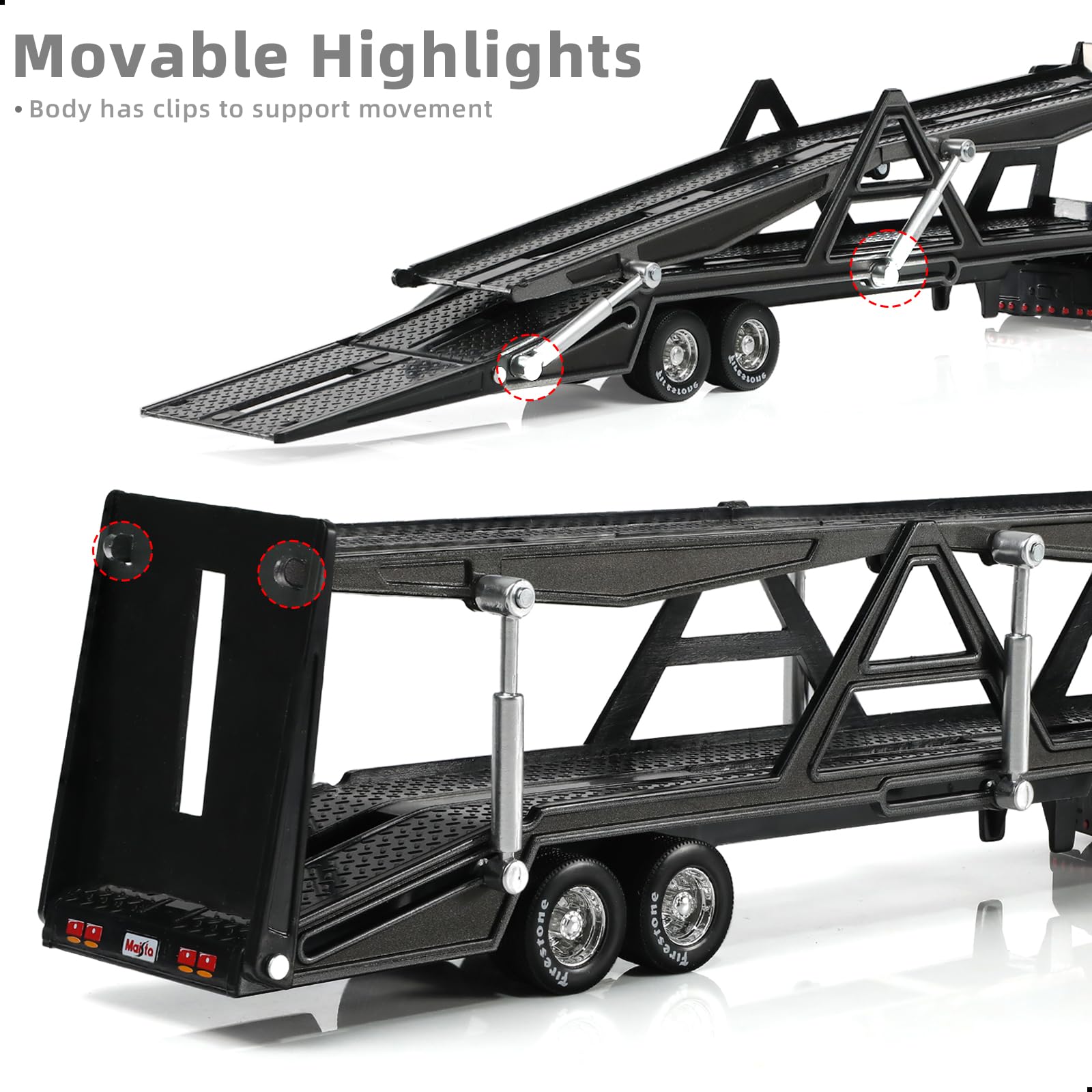 1/50 International Lonestar Semi Truck Trailer Diecast Model Kit - Car Transport Tractor - Black Collectible