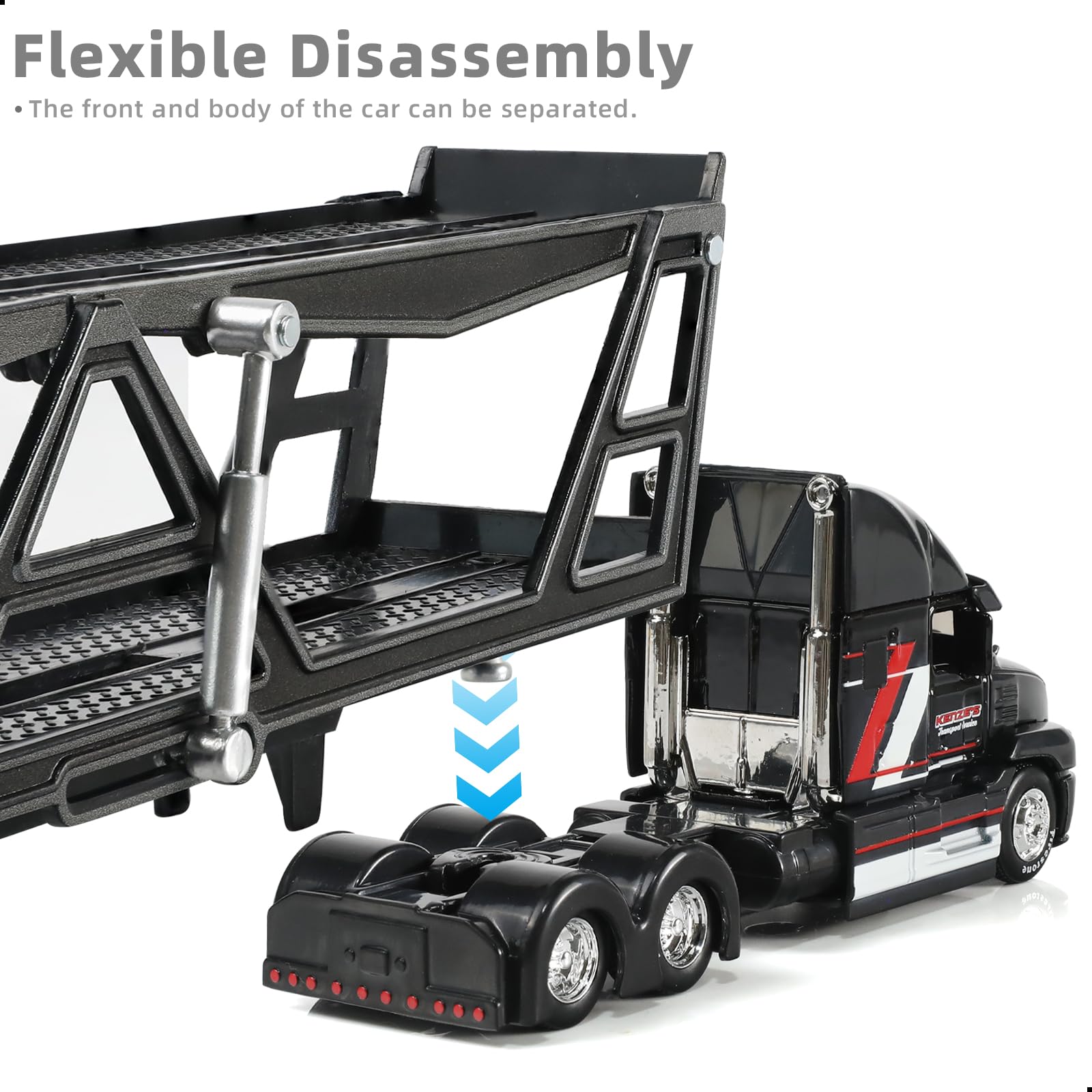 1/50 International Lonestar Semi Truck Trailer Diecast Model Kit - Car Transport Tractor - Black Collectible