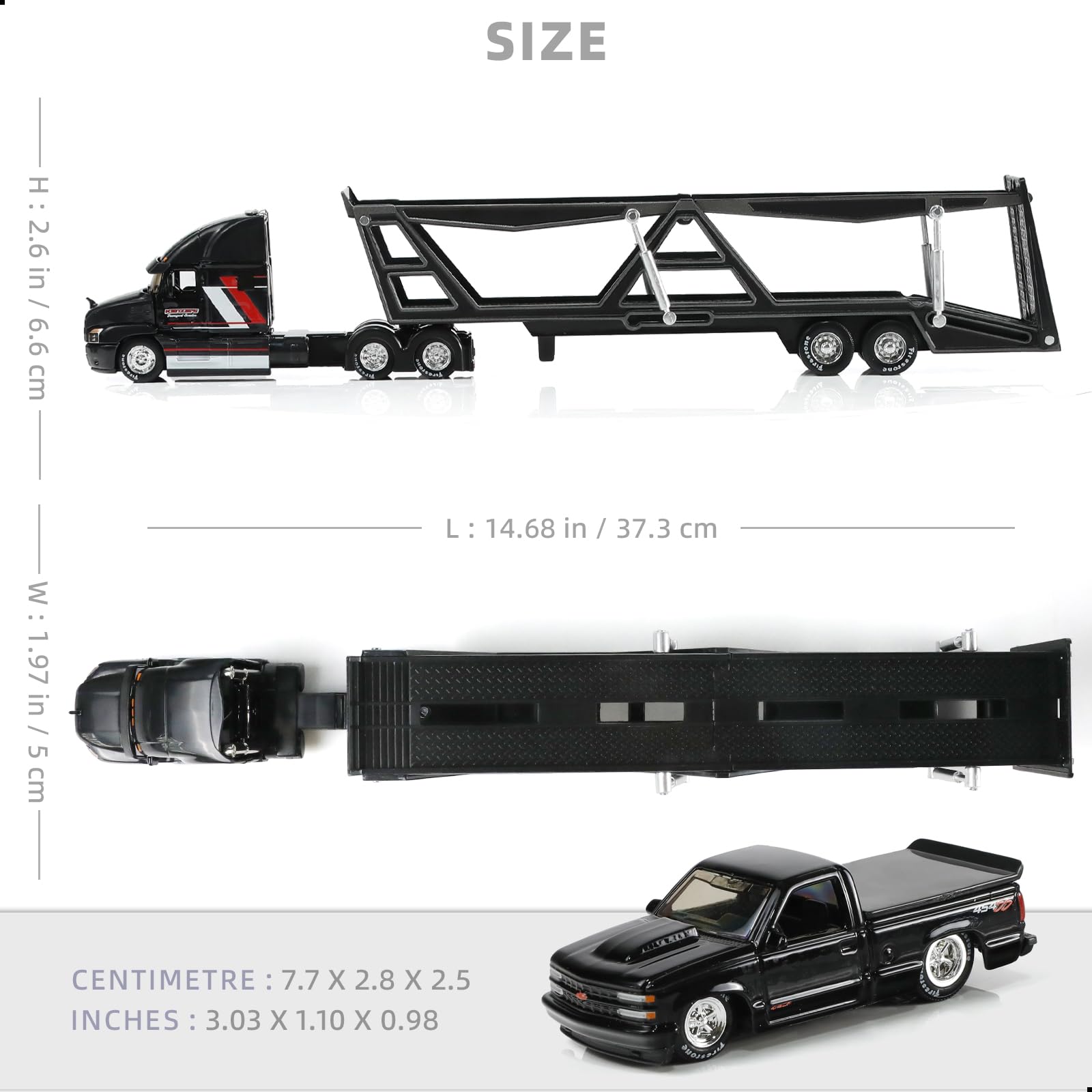 1/50 International Lonestar Semi Truck Trailer Diecast Model Kit - Car Transport Tractor - Black Collectible