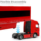1/43 Diecast Racing Hauler Semi Truck Model with Container and Race Car - Metal Transport Collectible - Red