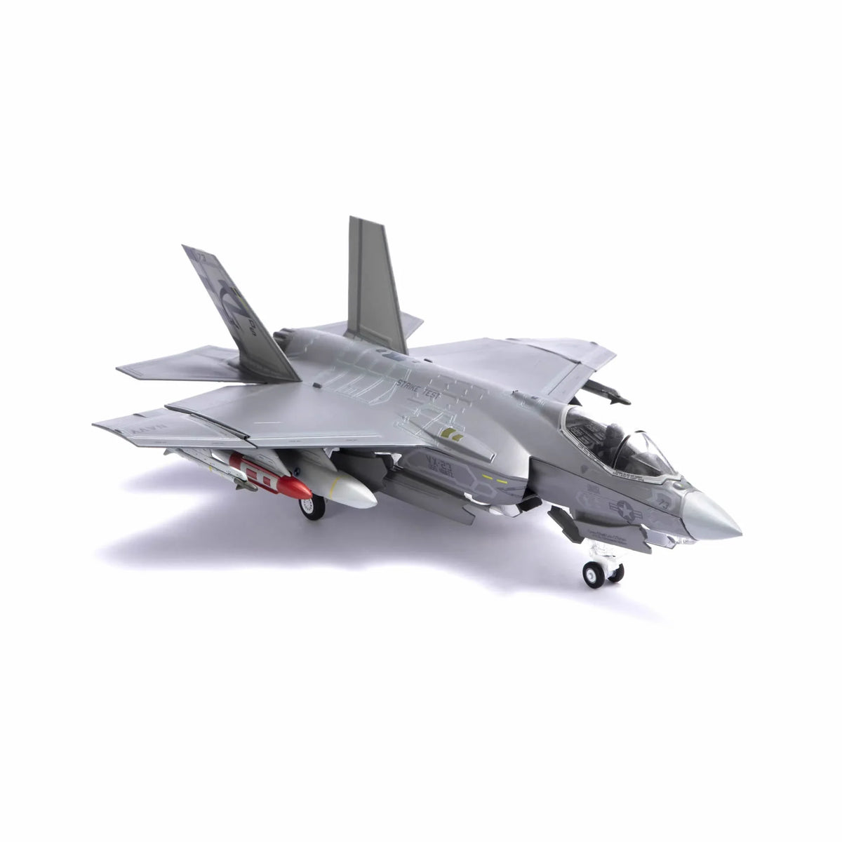 NUOTIE F-35C Lightning II diecast metal model in navy, side view with missiles