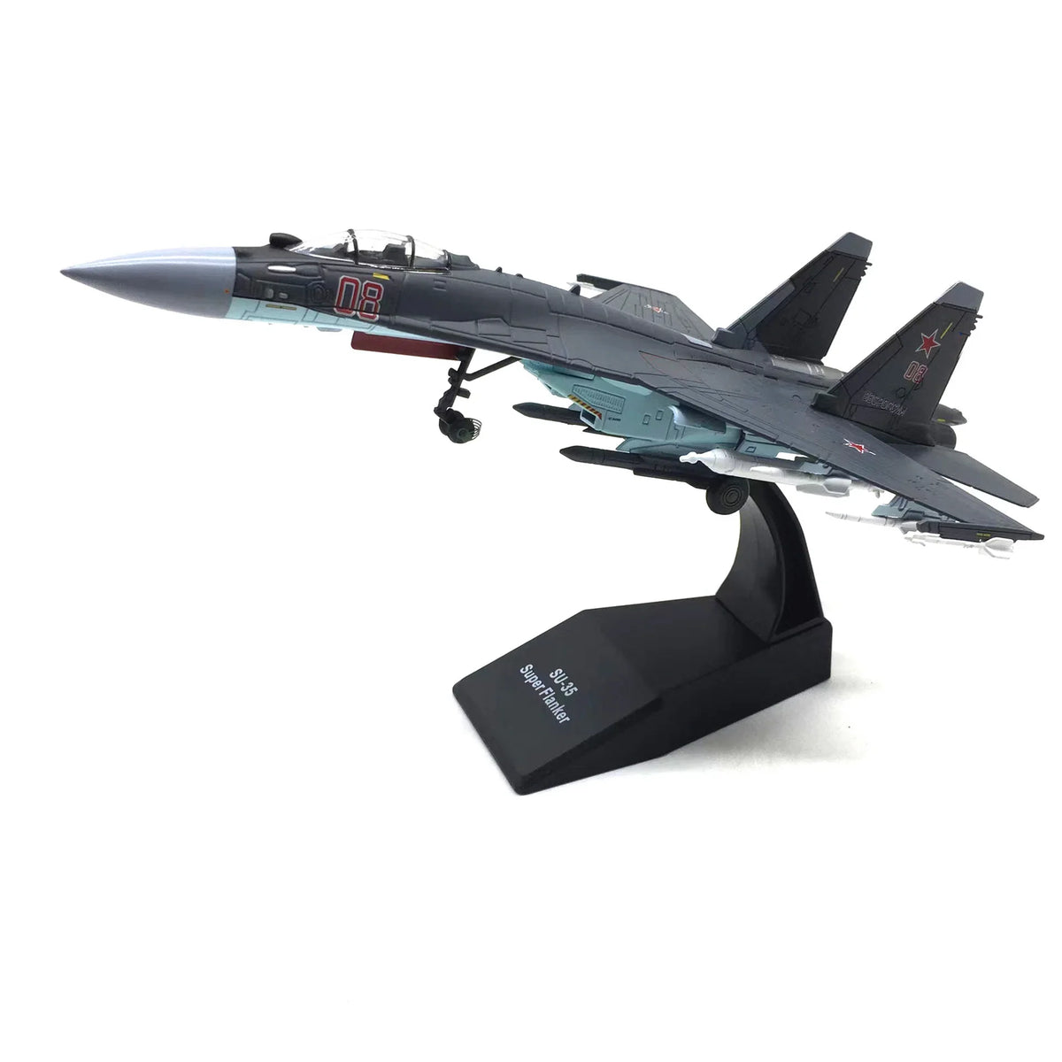 NUOTIE Model Sukhoi SU-35 diecast metal model in gray aircraft angled view