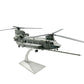 NUOTIE Model MH-47G Chinook helicopter in grey, top view on display stand
