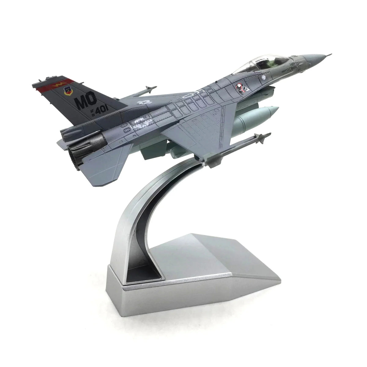 NUOTIE F-16C Fighting Falcon diecast model on stand, angled view