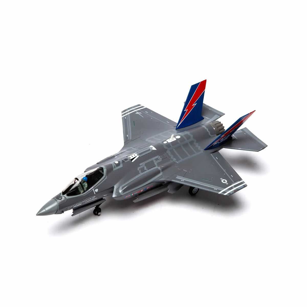 NUOTIE Model 1/72 F-35A Lightning II diecast metal model aircraft in grey with blue and red tail