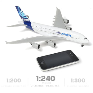QIYUMOKE 1/240 Airbus A380 model aircraft with smartphone for size comparison
