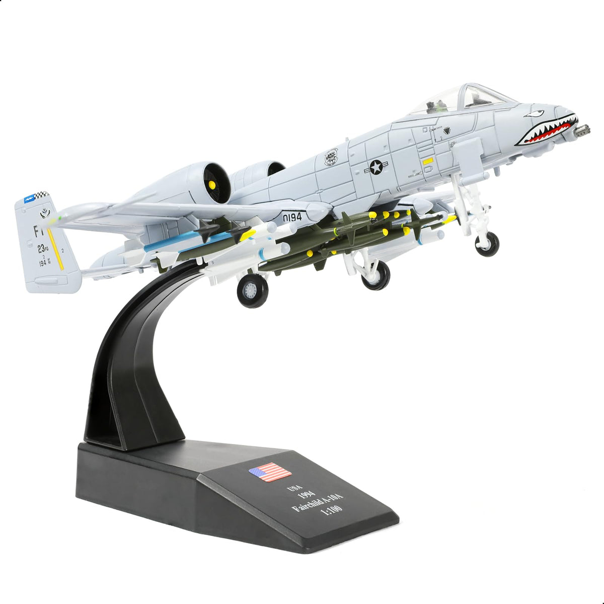 1/100 Scale A-10 Thunderbolt II Diecast Metal Model - USAF "Warthog" Ground Attack Aircraft with Stand