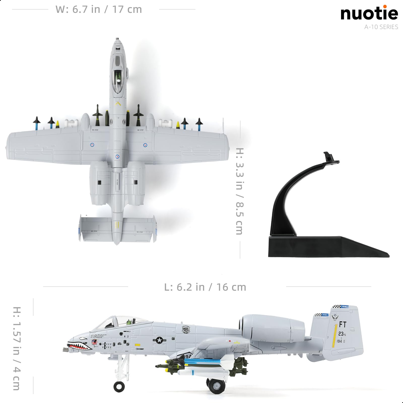 1/100 Scale A-10 Thunderbolt II Diecast Metal Model - USAF "Warthog" Ground Attack Aircraft with Stand