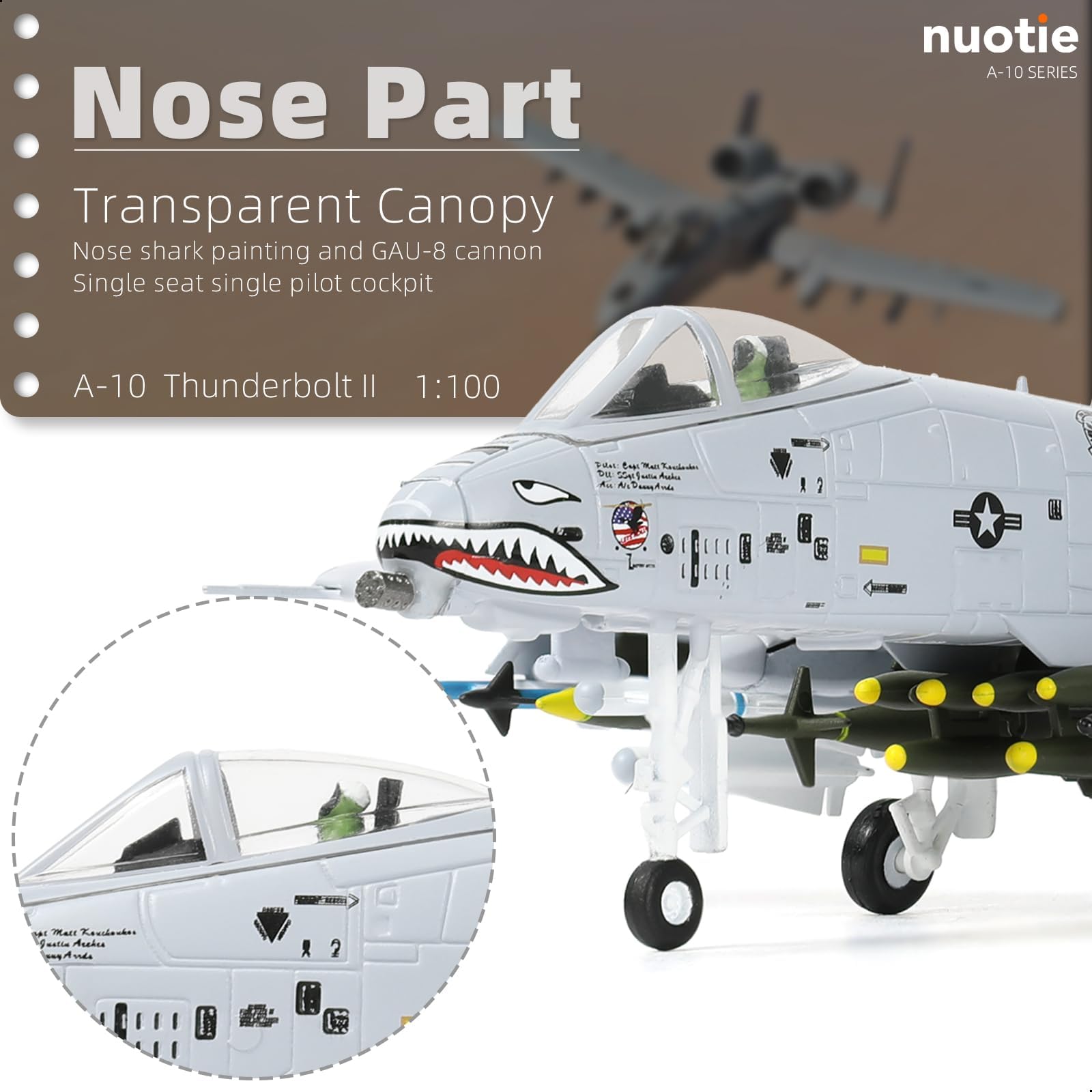 1/100 Scale A-10 Thunderbolt II Diecast Metal Model - USAF "Warthog" Ground Attack Aircraft with Stand