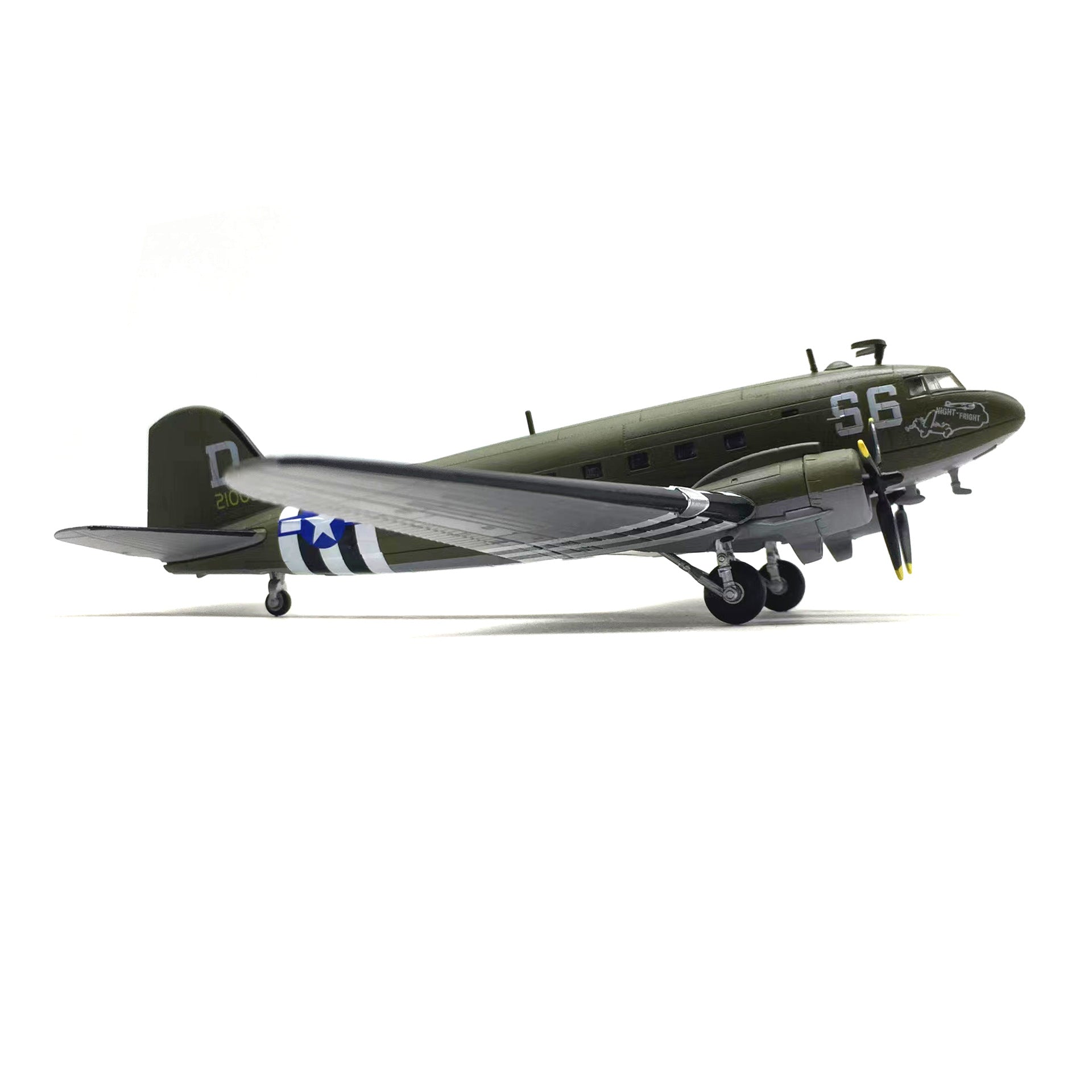 1/100 Douglas C-47 Skytrain Diecast Metal Model - WWII US Military Transport "Night Fright"