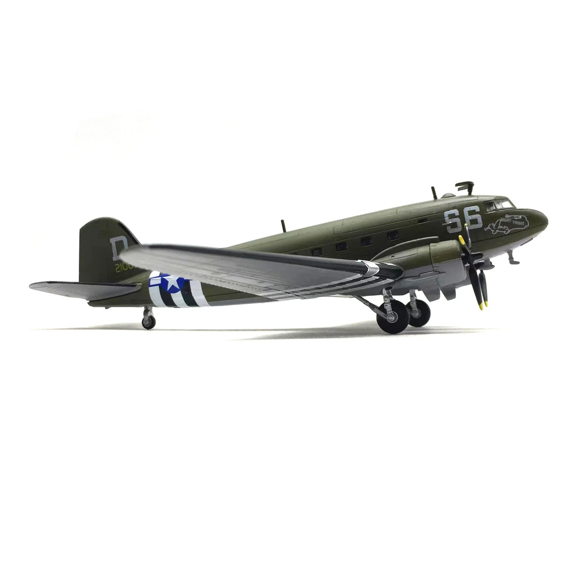 NUOTIE Model Douglas C-47 Skytrain diecast metal model aircraft in green, front view with propellers