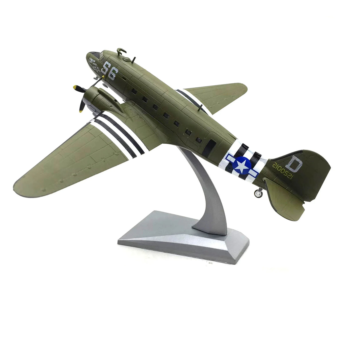 NUOTIE Model Douglas C-47 Skytrain diecast model aircraft top view on display stand