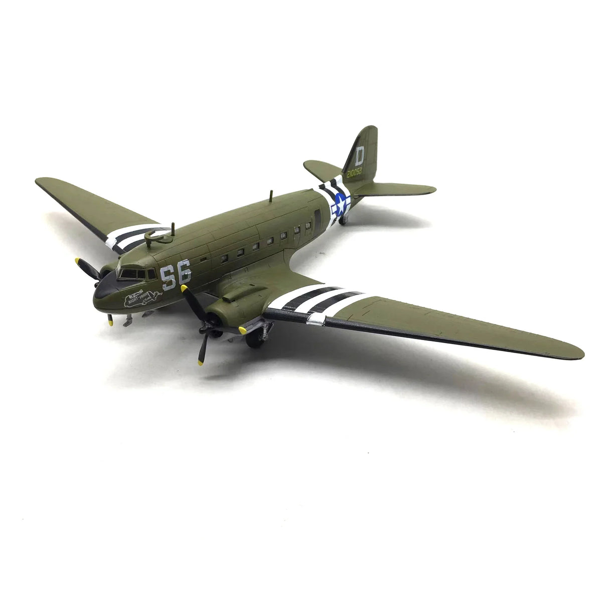 NUOTIE Model Douglas C-47 Skytrain diecast metal model aircraft in green with stripes, front view