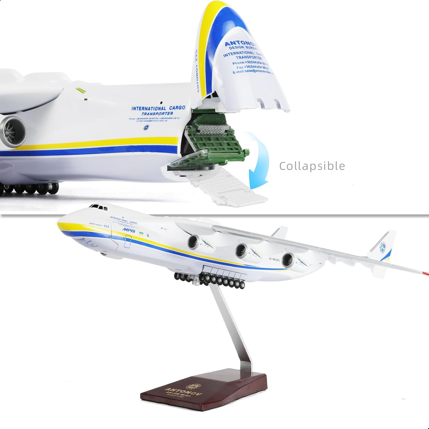 QIYUMOKE Antonov AN-225 Mriya die-cast model with collapsible cargo door aircraft side view