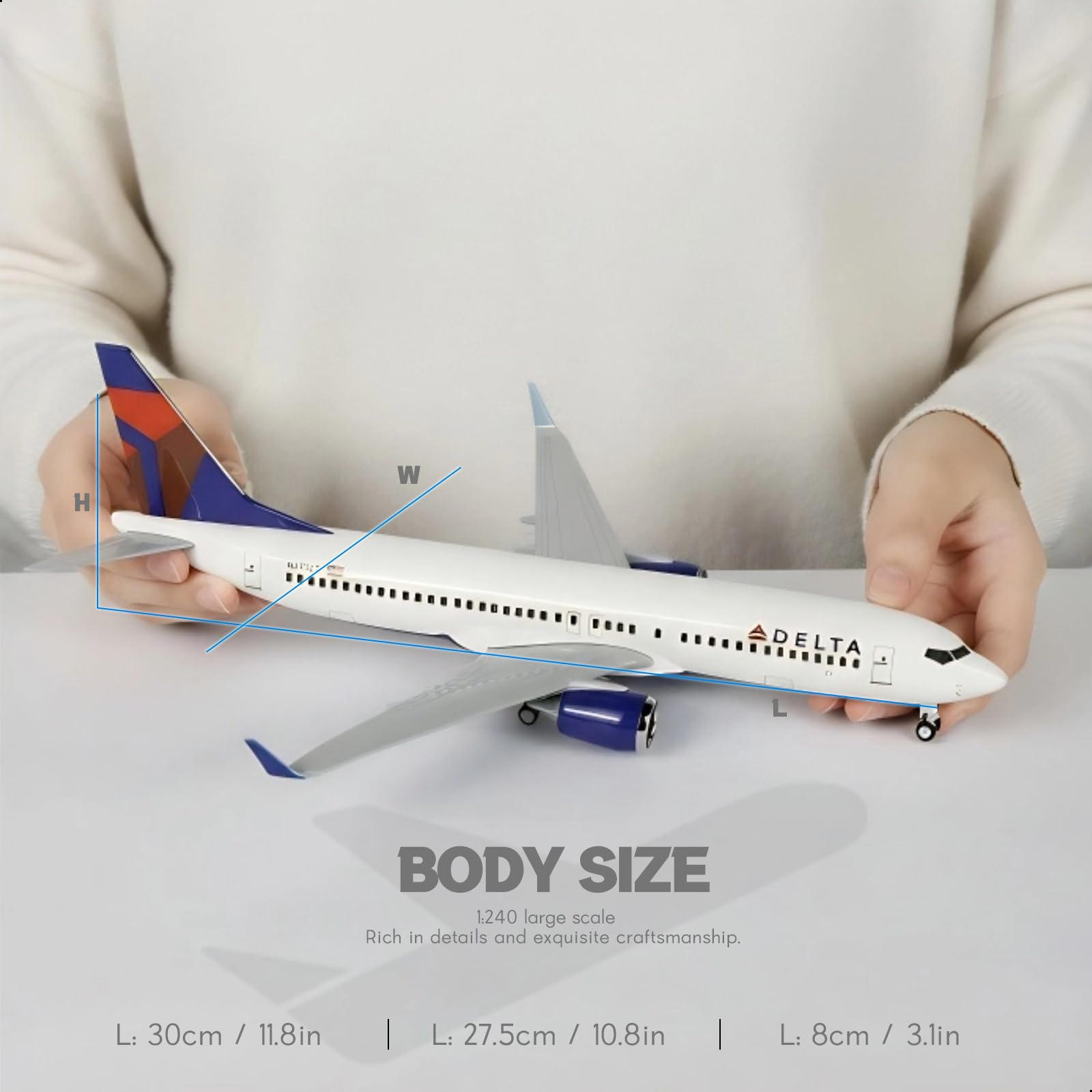 1/240 Delta Airlines Boeing 737 Model Plane - 30cm Resin Aircraft Kit with Display Stand - Adult Aviation Collectible