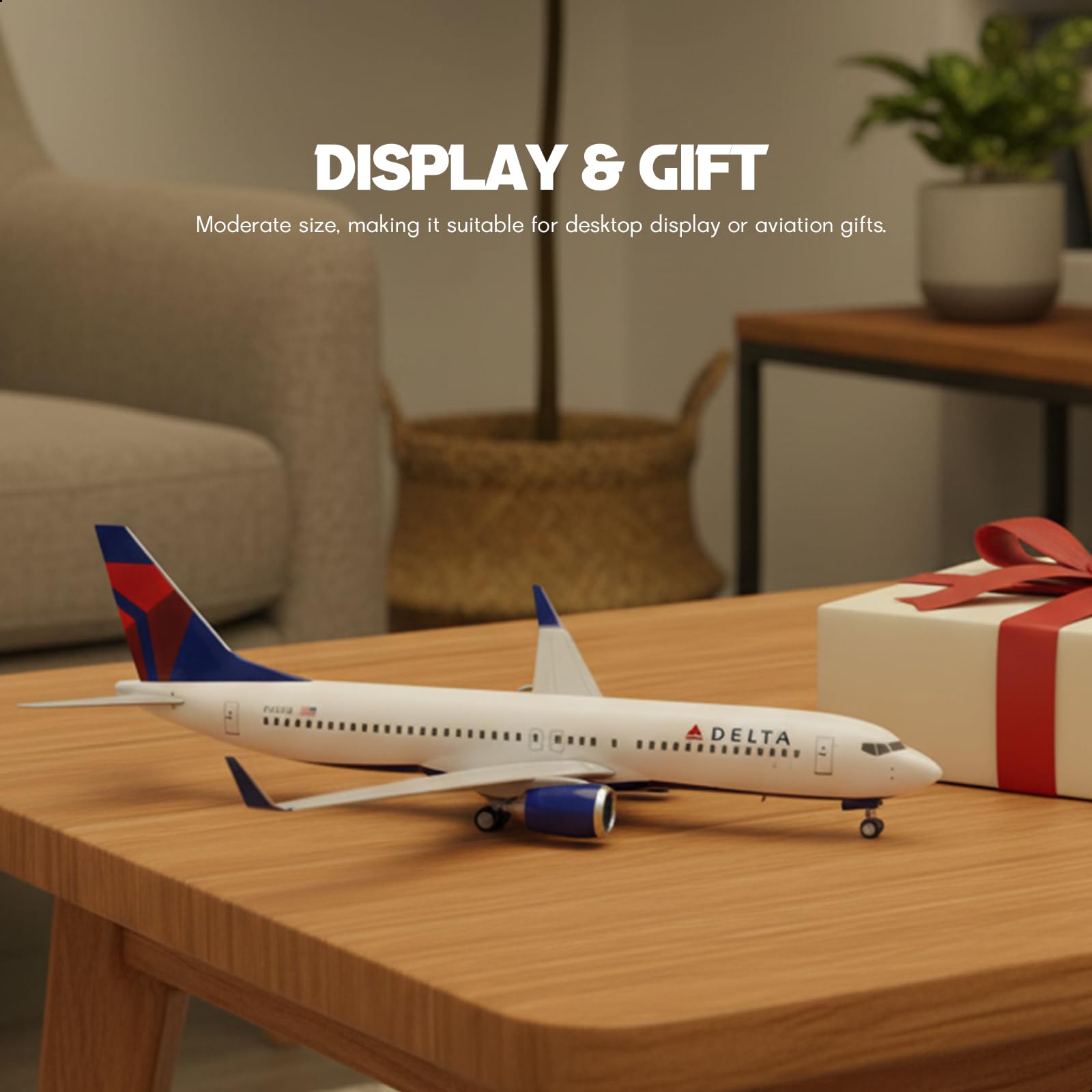 1/240 Delta Airlines Boeing 737 Model Plane - 30cm Resin Aircraft Kit with Display Stand - Adult Aviation Collectible