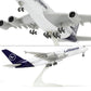QIYUMOKE Lufthansa Airbus A380 model in navy and white, side profile view