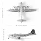 NUOTIE B-29 Superfortress diecast model in silver, top view with dimensions