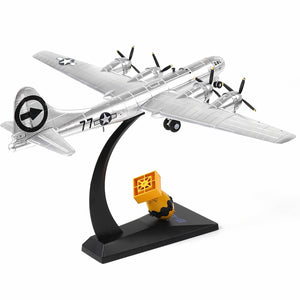 AF1 B-29 Superfortress diecast model in silver with stand, rear view showcasing details
