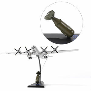 NUOTIE B-29 Superfortress diecast model in silver with bomb detail, close-up view