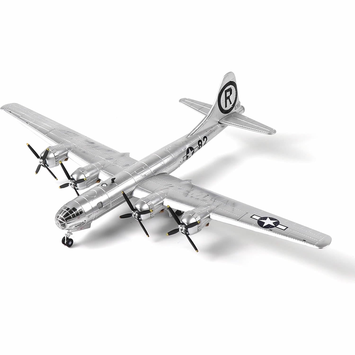 NUOTIE B-29 Superfortress silver diecast model aircraft angled view