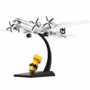 AF1 B-29 Superfortress diecast model in silver with stand, WWII 'Fat Man' atomic bomber, side view