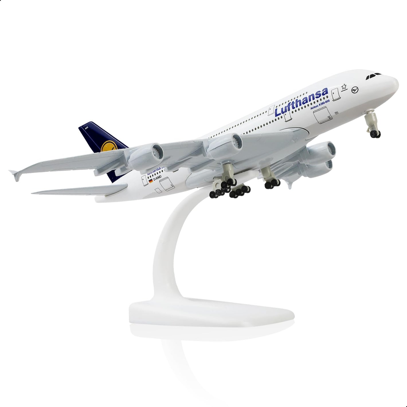 QIYUMOKE Lufthansa Airbus A380 diecast model aircraft in flight position with stand