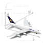 QIYUMOKE Lufthansa Airbus A380 diecast model aircraft top view with dimensions displayed
