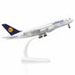 QIYUMOKE Lufthansa Airbus A380 diecast model aircraft angled view with stand