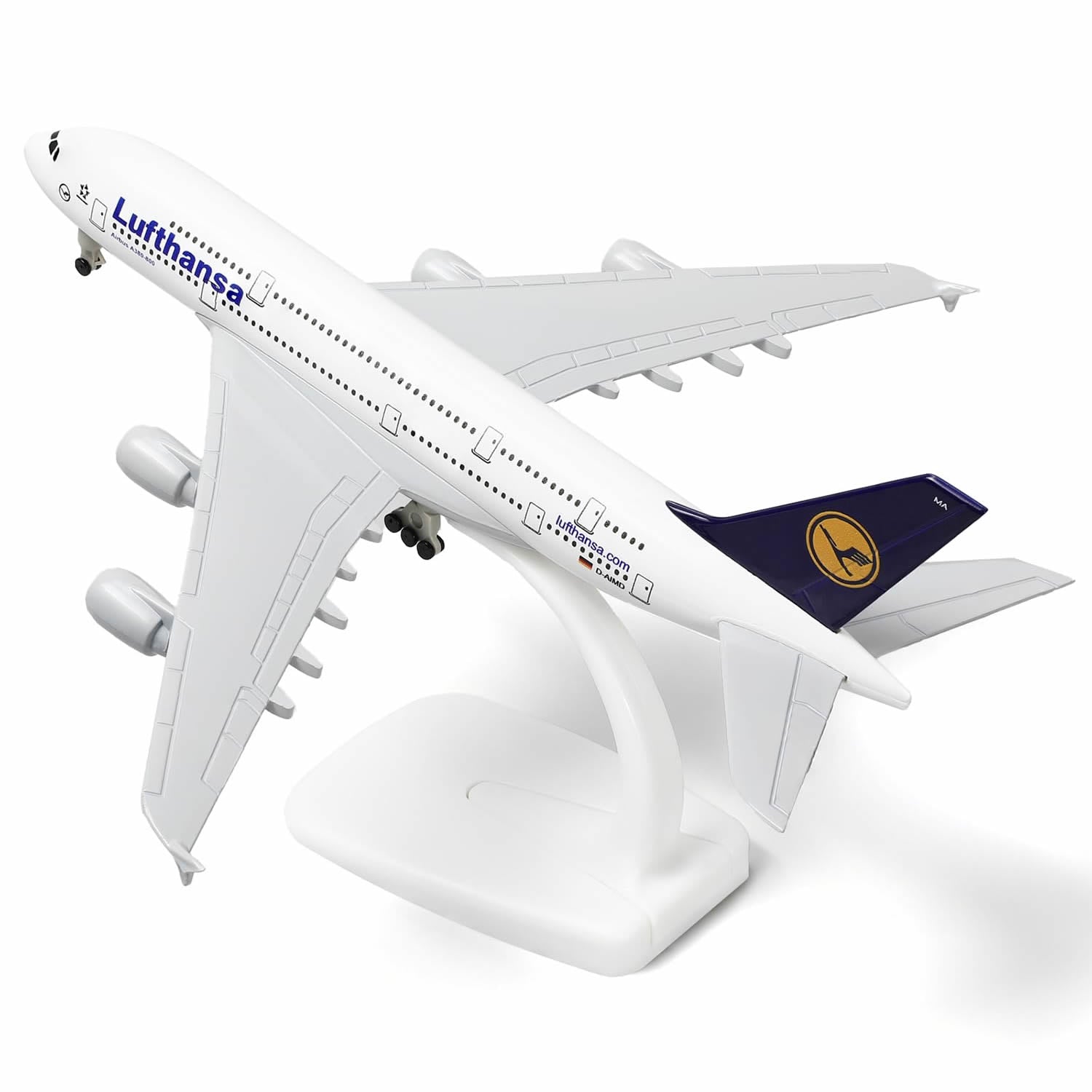 QIYUMOKE Lufthansa Airbus A380 diecast model aircraft in flight position with stand