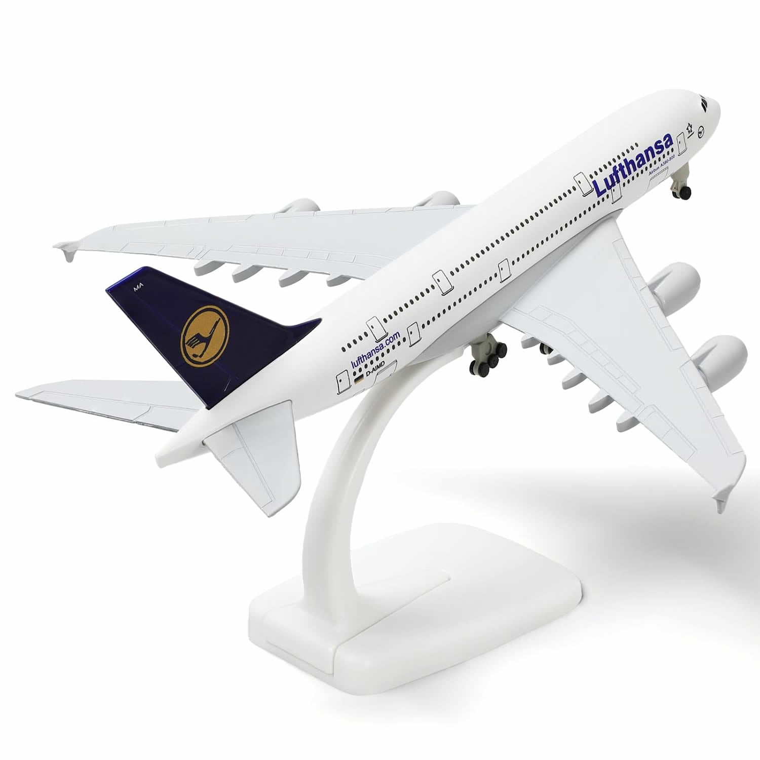 QIYUMOKE Lufthansa Airbus A380 diecast model aircraft side view with stand