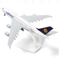 QIYUMOKE Lufthansa Airbus A380 diecast model aircraft in flight position with stand