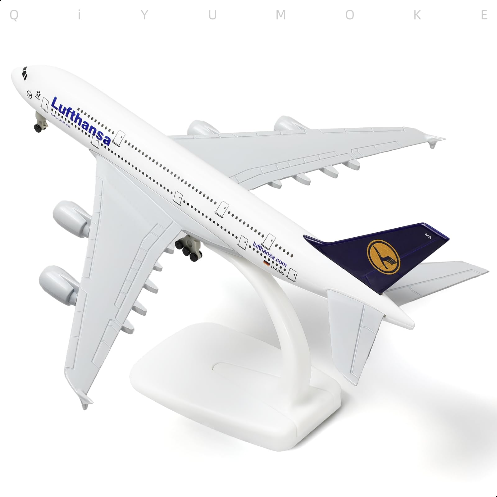 QIYUMOKE Lufthansa Airbus A380 diecast model aircraft in flight position with stand