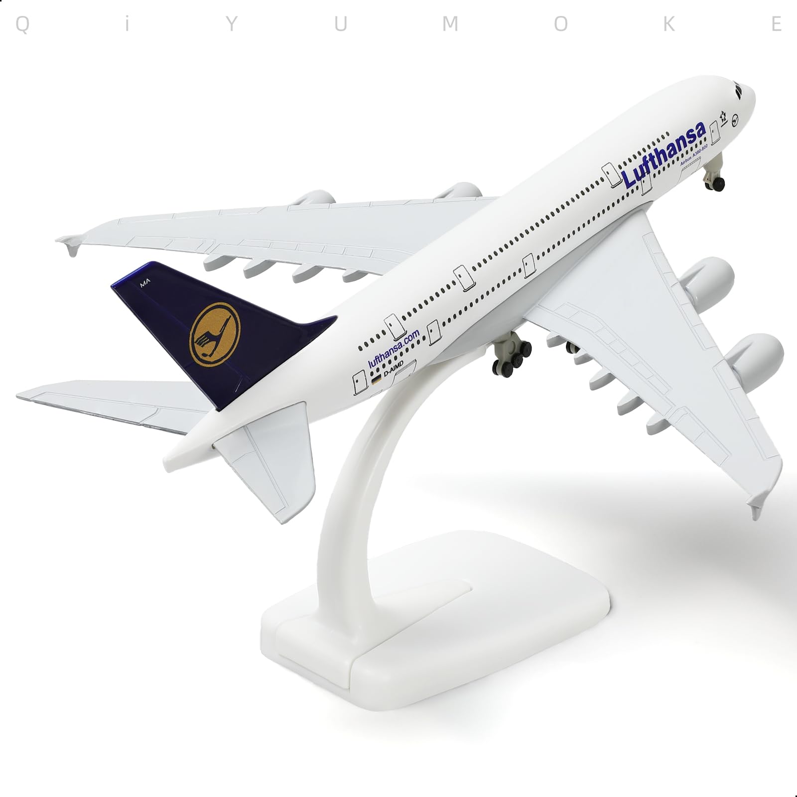 QIYUMOKE Lufthansa Airbus A380 diecast model aircraft side view with stand