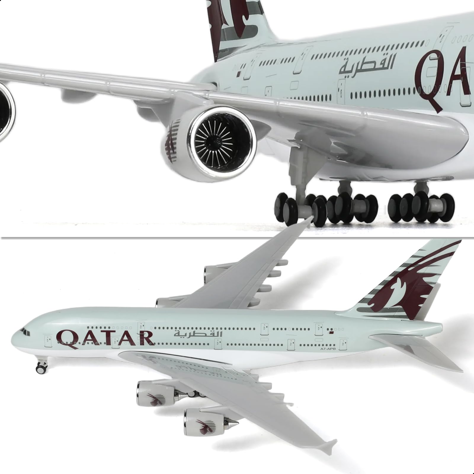 QIYUMOKE Qatar Airways Airbus A380 model aircraft close-up view of details